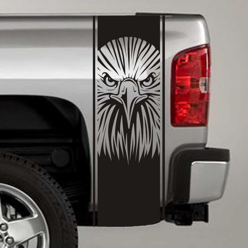 Tribal Eagle Head Truck Bed Stripe Decals (Pair)