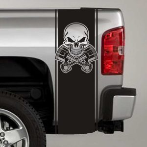 tribal skull and pistons truck bed stripe decal sticker