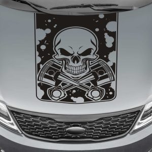 skull and pistons blackout truck hood decal sticker