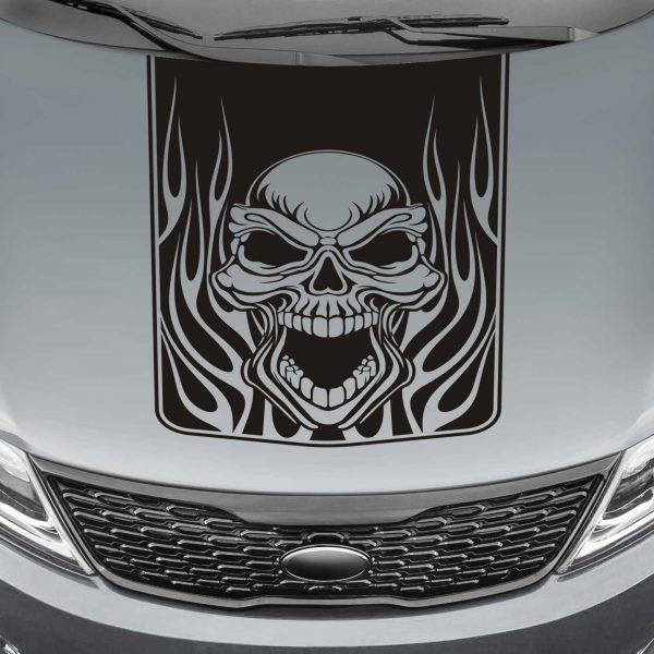 skull and flames blackout truck hood decal sticker