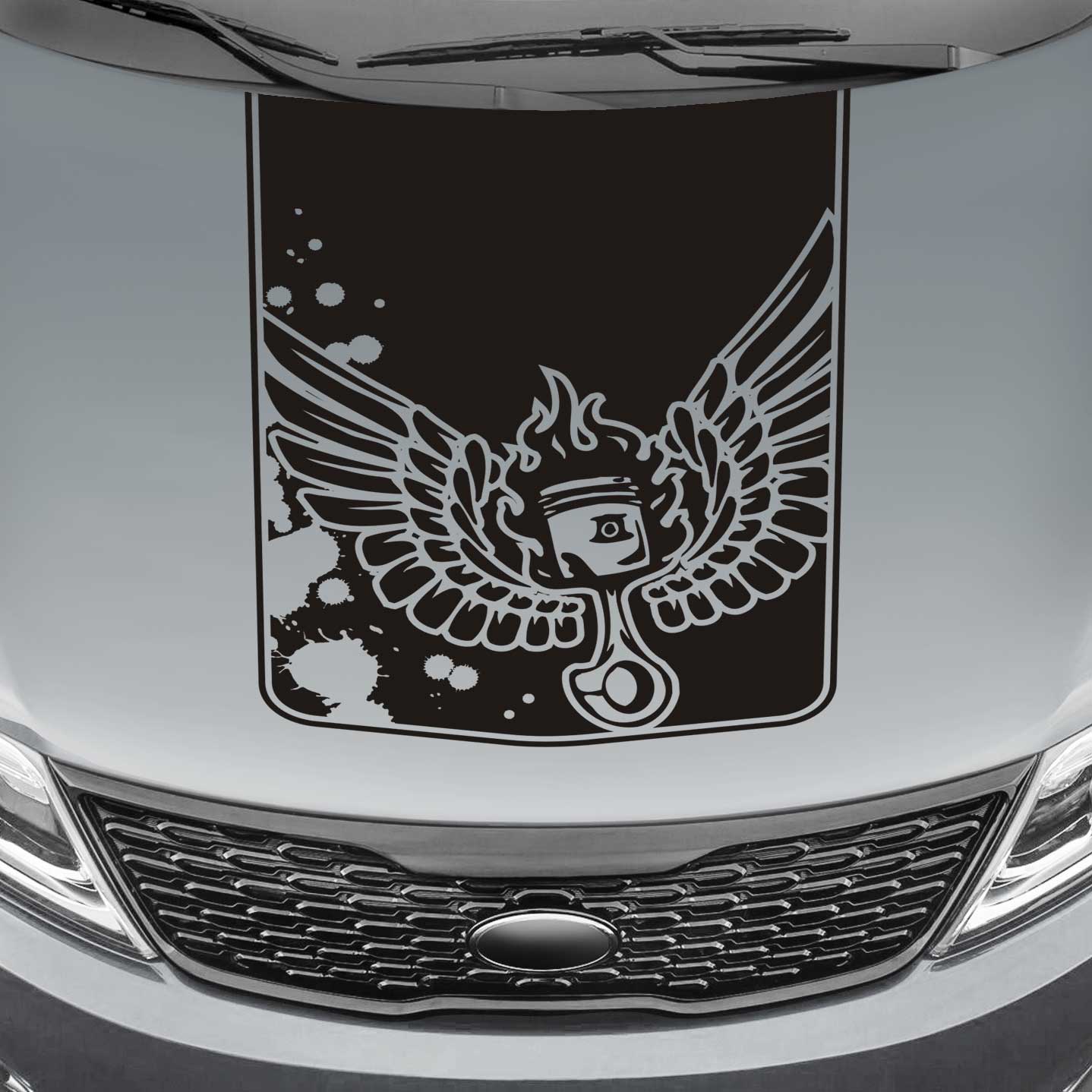 piston and wings blackout truck hood decal sticker