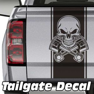 skull and pistons truck tailgate decal sticker
