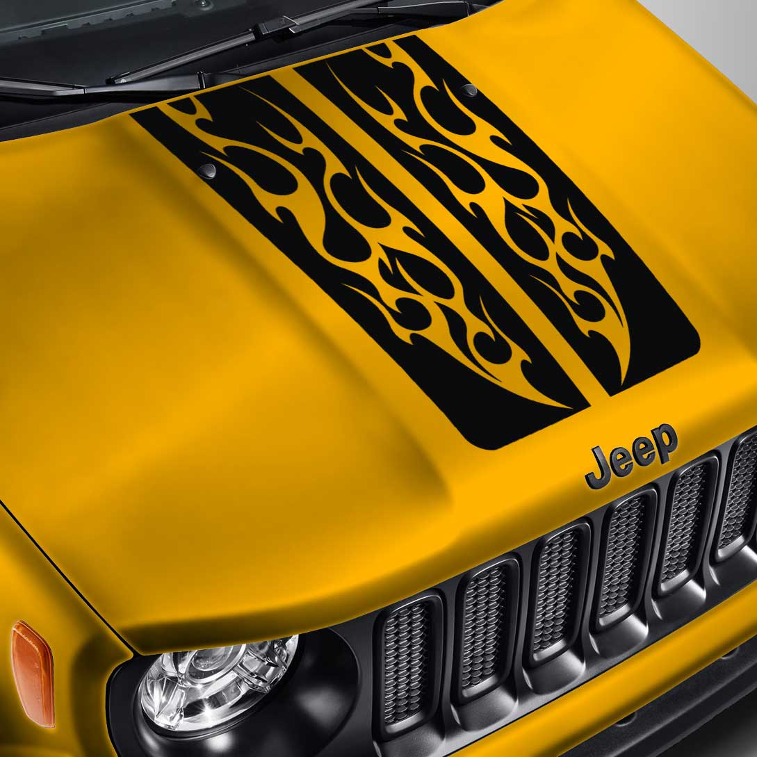 Blackout Rally Stripe Flame Hood Decal – Fits Jeep Renegade
