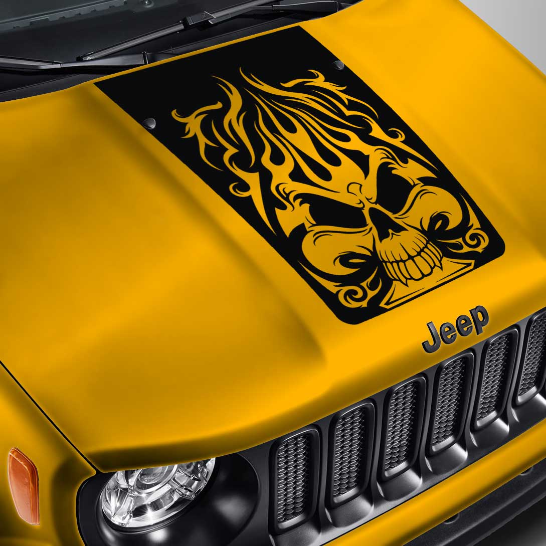 Blackout Spade Skull Hood Decal – Fits Jeep Renegade