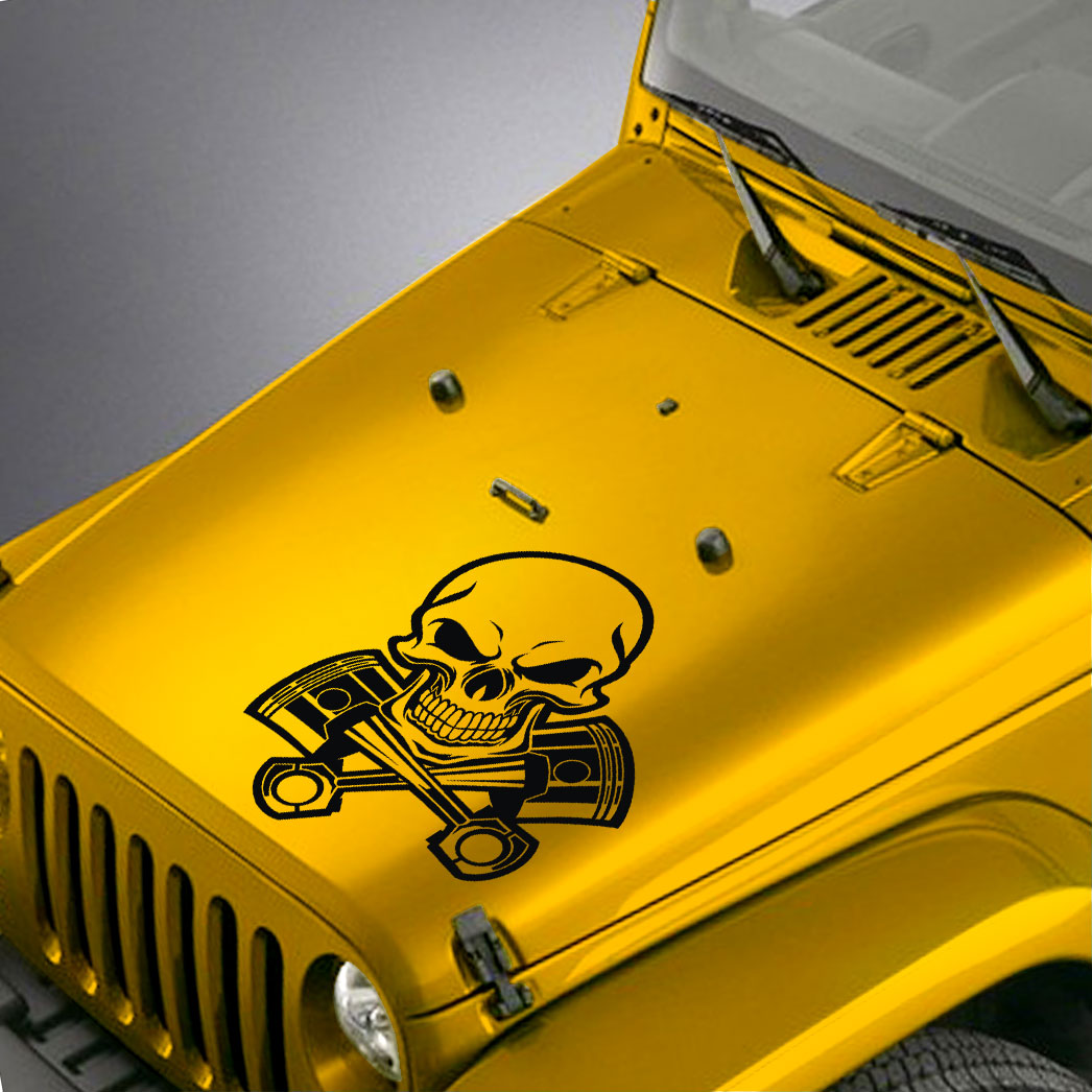 Skull & Crossbones Pistons Hood Decal Sticker – Fits Jeep Wrangler