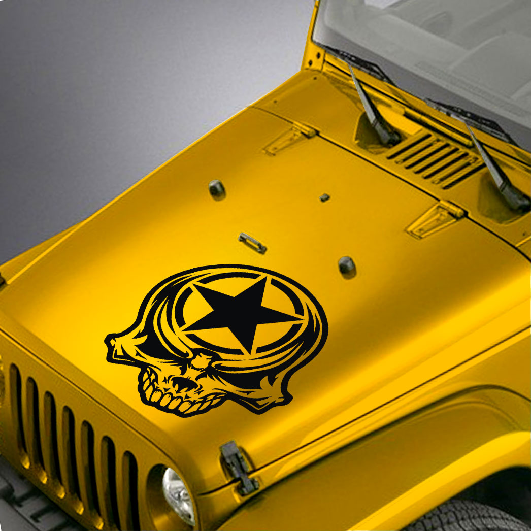 Tribal Skull & Army Star Oscar Mike Hood Decal Sticker - Fits Jeep Wrangler  – SkunkMonkey
